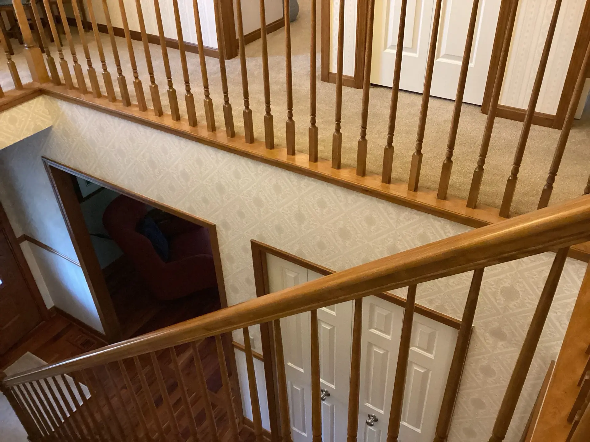 Carpeted landing overhead view